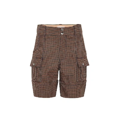 Shop Chloé Checked Cotton-blend Shorts In Brown