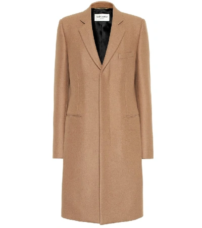 Shop Saint Laurent Camel Hair Coat In Beige