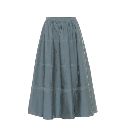 Shop Bottega Veneta Cotton And Silk Midi Skirt In Blue