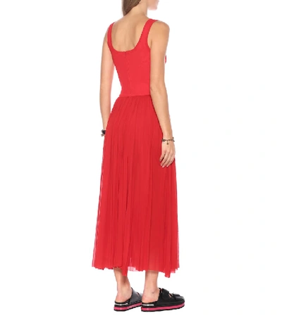 Alexander Mcqueen Chiffon And Ribbed-knit Midi Dress In Bright 