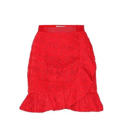 Shop Self-portrait Guipure Lace Miniskirt In Red