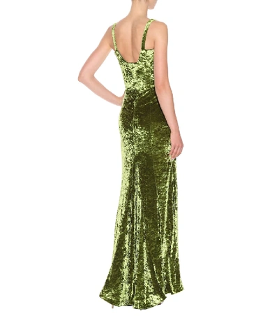 Shop Galvan Solstice Velvet Gown In Green
