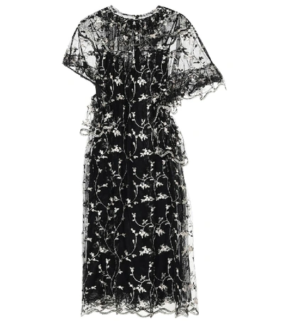 Shop Simone Rocha Floral Tulle Dress In Black