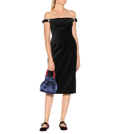 Shop Alexa Chung Off-the-shoulder Velvet Dress In Black