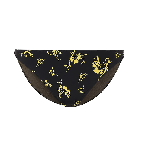 Ganni Flower Print Bikini Bottoms In Black,yellow | ModeSens