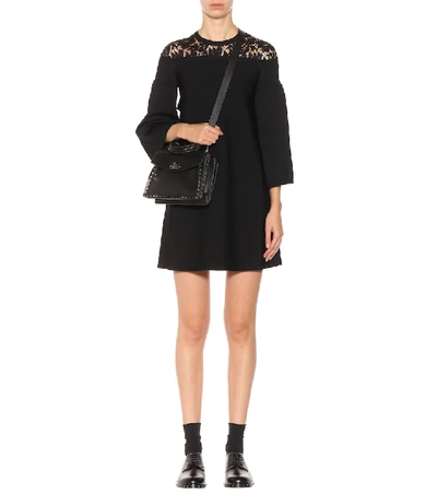 Shop Valentino Lace Trimmed Dress In Black