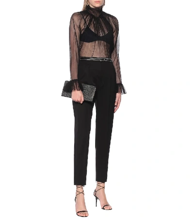 Shop Saint Laurent Pleated Silk Tulle Blouse In Black