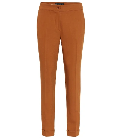 Shop Etro Mid-rise Stretch Wool Straight Pants In Brown