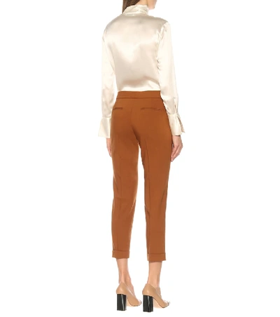 Shop Etro Mid-rise Stretch Wool Straight Pants In Brown