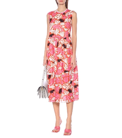 Shop Marni Printed Linen And Cotton Midi Dress In Pink