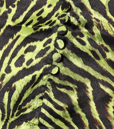 Shop Ganni Tiger-print Stretch-silk Blouse In Green