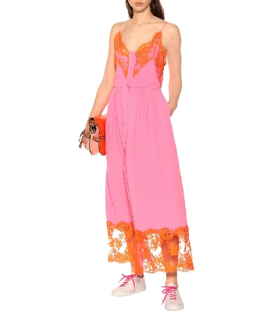 Shop Msgm Silk-blend Dress With Shorts In Pink