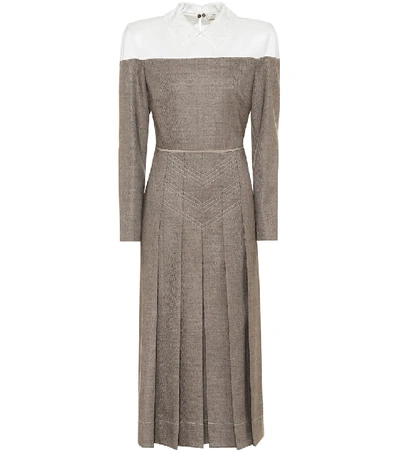 Shop Fendi Wool-blend Midi Dress In Brown