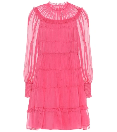 Shop Ulla Johnson Emmeline Pleated Silk Minidress In Pink