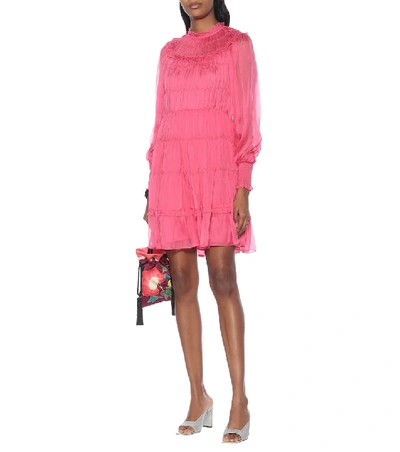 Shop Ulla Johnson Emmeline Pleated Silk Minidress In Pink