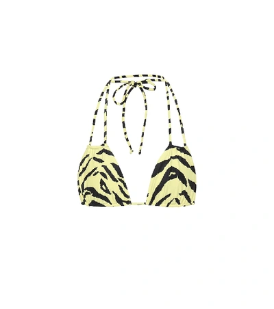 Shop Saint Laurent Zebra-print Bikini Top In Yellow