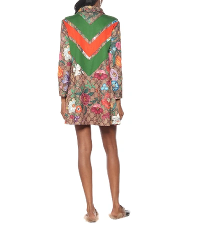 Shop Gucci Gg Flora Technical-jersey Dress In Brown
