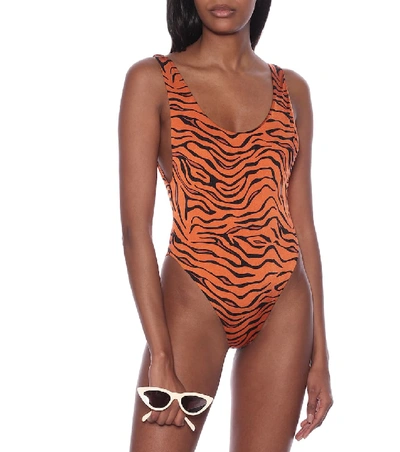 Shop Reina Olga Funky Tiger-print One-piece Swimsuit In Orange