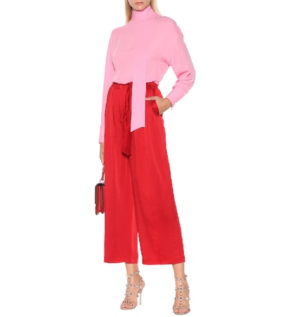 Shop Valentino Mockneck Silk Blouse In Pink