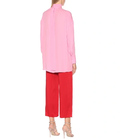 Shop Valentino Mockneck Silk Blouse In Pink