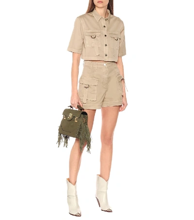 Shop Balmain High-rise Cotton Cargo Shorts In Beige