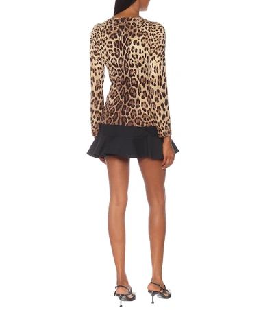 Shop Dolce & Gabbana Leopard-print Stretch-silk Crêpe Top In Brown