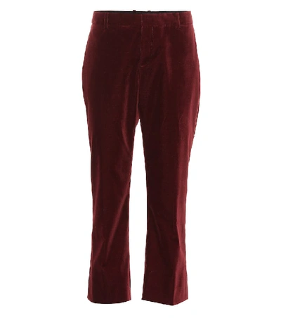 Shop Saint Laurent Cropped Velvet Pants In Red