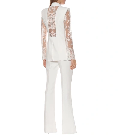 Shop Alexander Mcqueen Lace-trimmed Crêpe Blazer In White