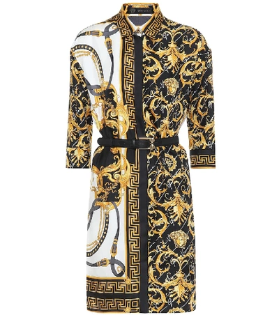 Shop Versace Barocco Silk-twill Shirt Dress In Gold