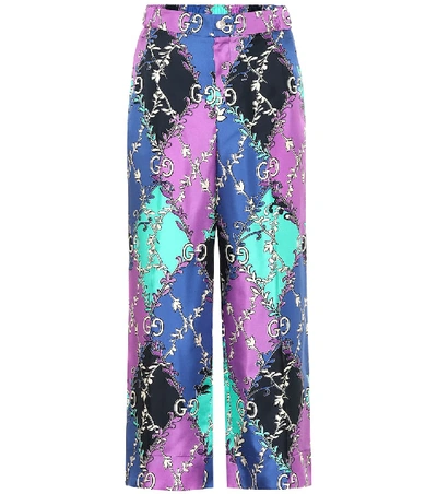 Shop Gucci Printed Silk Pants In Purple
