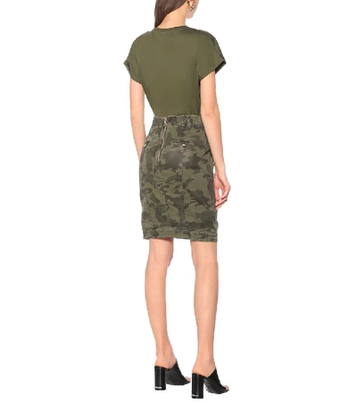 Shop Balmain Camouflage Denim Skirt In Green