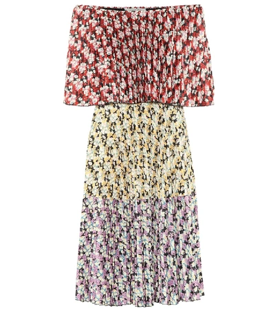 Shop Valentino Floral Pleated Jersey Dress In Multicoloured