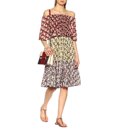 Shop Valentino Floral Pleated Jersey Dress In Multicoloured