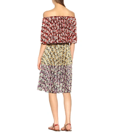 Shop Valentino Floral Pleated Jersey Dress In Multicoloured