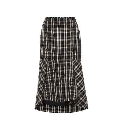 Shop Balenciaga Checked Wool Midi Skirt In Black