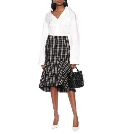 Shop Balenciaga Checked Wool Midi Skirt In Black