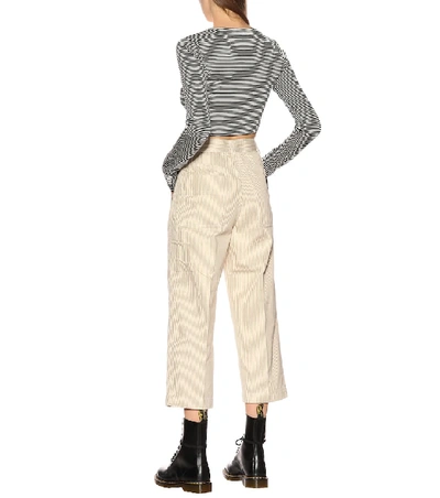 Shop Marc Jacobs Striped Cropped Cotton Pants In Beige