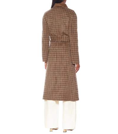 Shop Nanushka Sira Checked Wool And Silk Coat In Brown