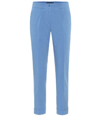 Shop Etro Mid-rise Stretch-cotton Pants In Blue