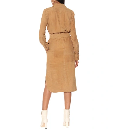 Shop Polo Ralph Lauren Suede Midi Shirt Dress In Brown