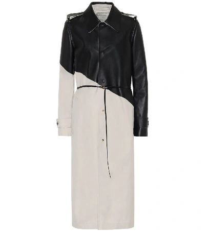 Shop Bottega Veneta Leather And Gabardine Trench Coat In Beige