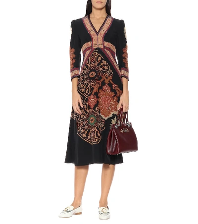 Shop Etro Printed Silk Midi Dress In Black