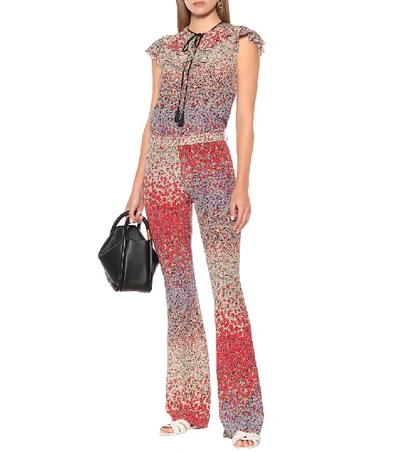 Shop Etro Printed High-rise Flared Silk Pants In Multicoloured