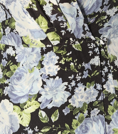 Shop Les Rêveries Floral Silk Wrap Dress In Blue