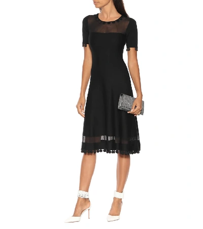 Shop Oscar De La Renta Wool And Silk-blend Midi Dress In Black