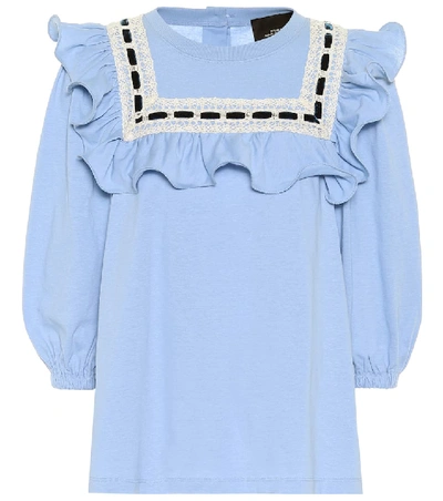 Shop Marc Jacobs Cotton Jersey Ruffle Top In Blue
