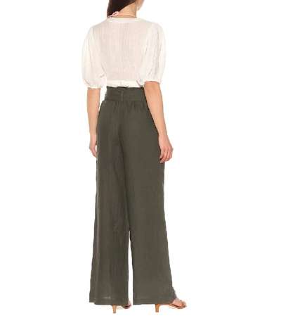 Shop Asceno High-waisted Linen Pants In Green
