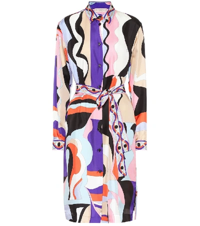 Shop Emilio Pucci Printed Silk-twill Shirt Dress In Multicoloured