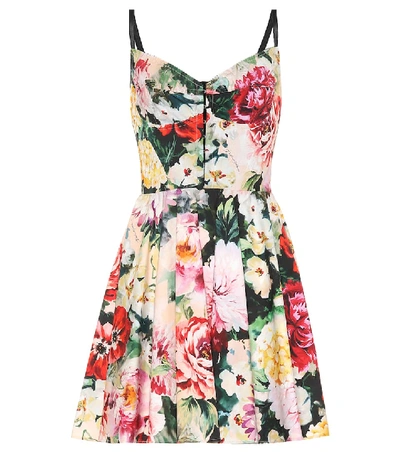 Shop Dolce & Gabbana Floral Stretch Cotton Minidress In Multicoloured