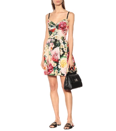 Shop Dolce & Gabbana Floral Stretch Cotton Minidress In Multicoloured